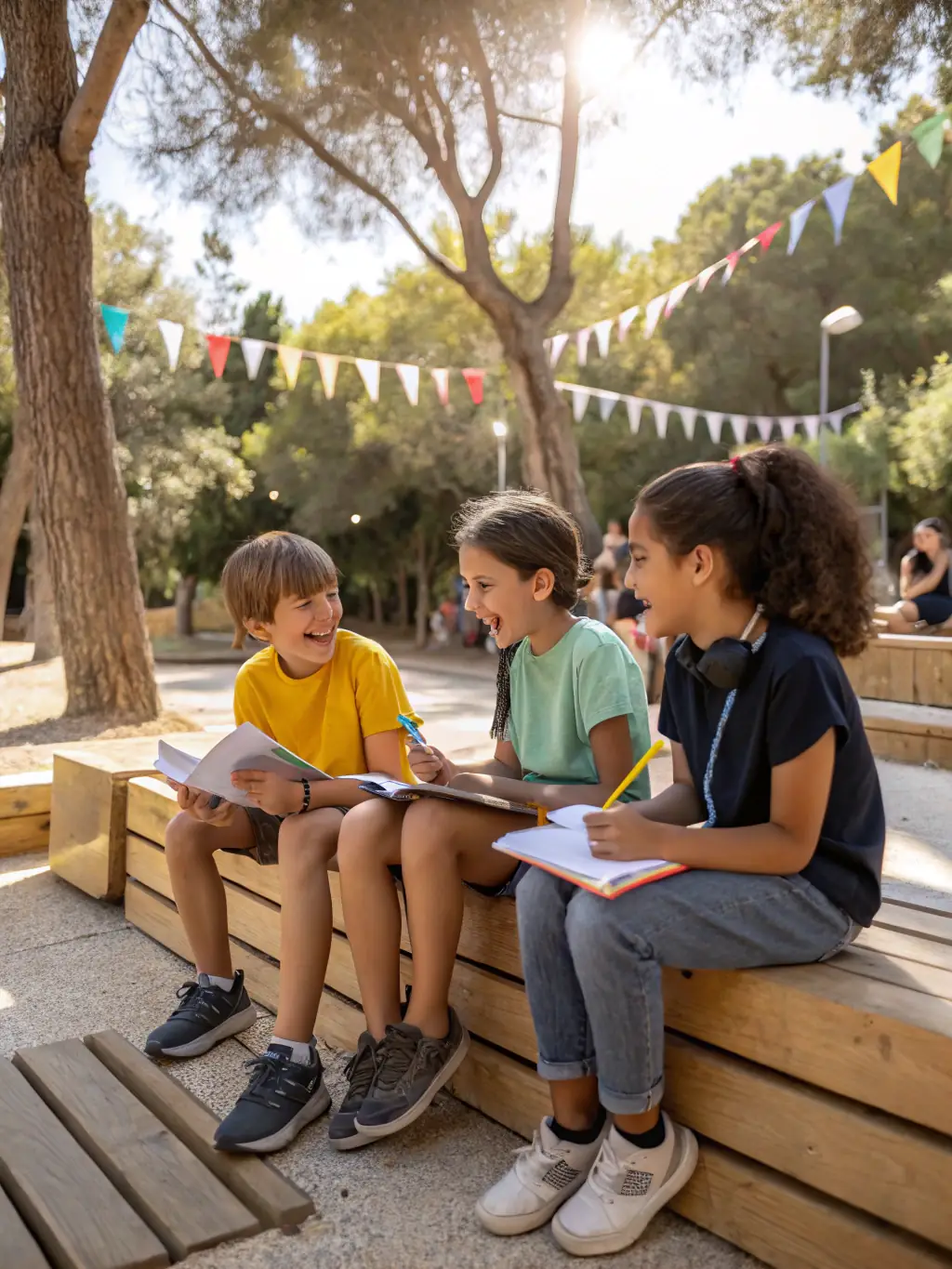 A photo of children learning about wildlife conservation through interactive games and activities at a summer camp.