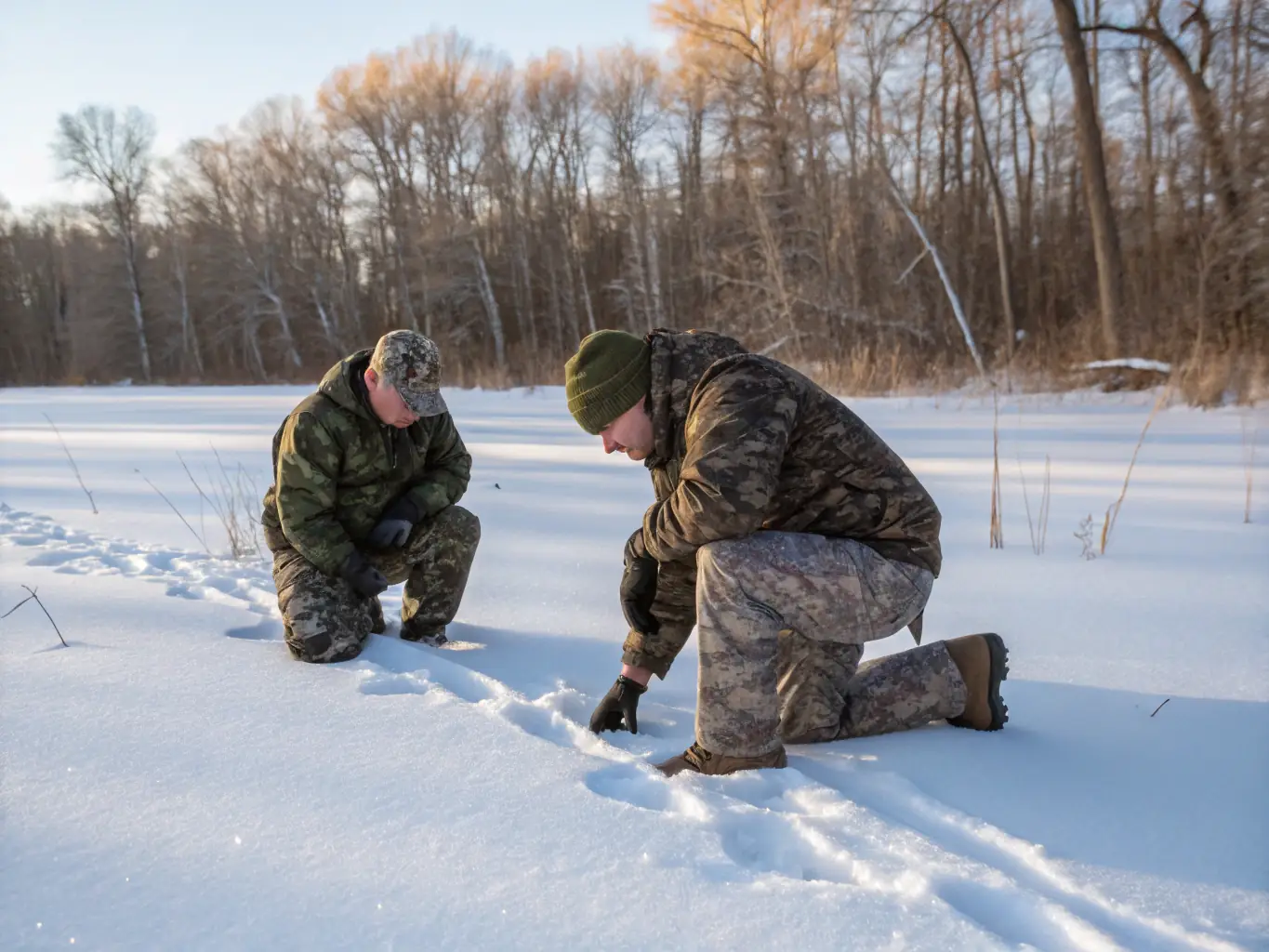 A group of ALLA members participating in a wildlife tracking workshop in a forest setting, learning about animal signs and behavior.